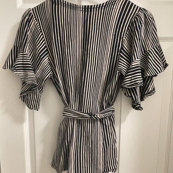 Free People Black and Cream Striped Wrap Top Size XS - Picture 5 of 6